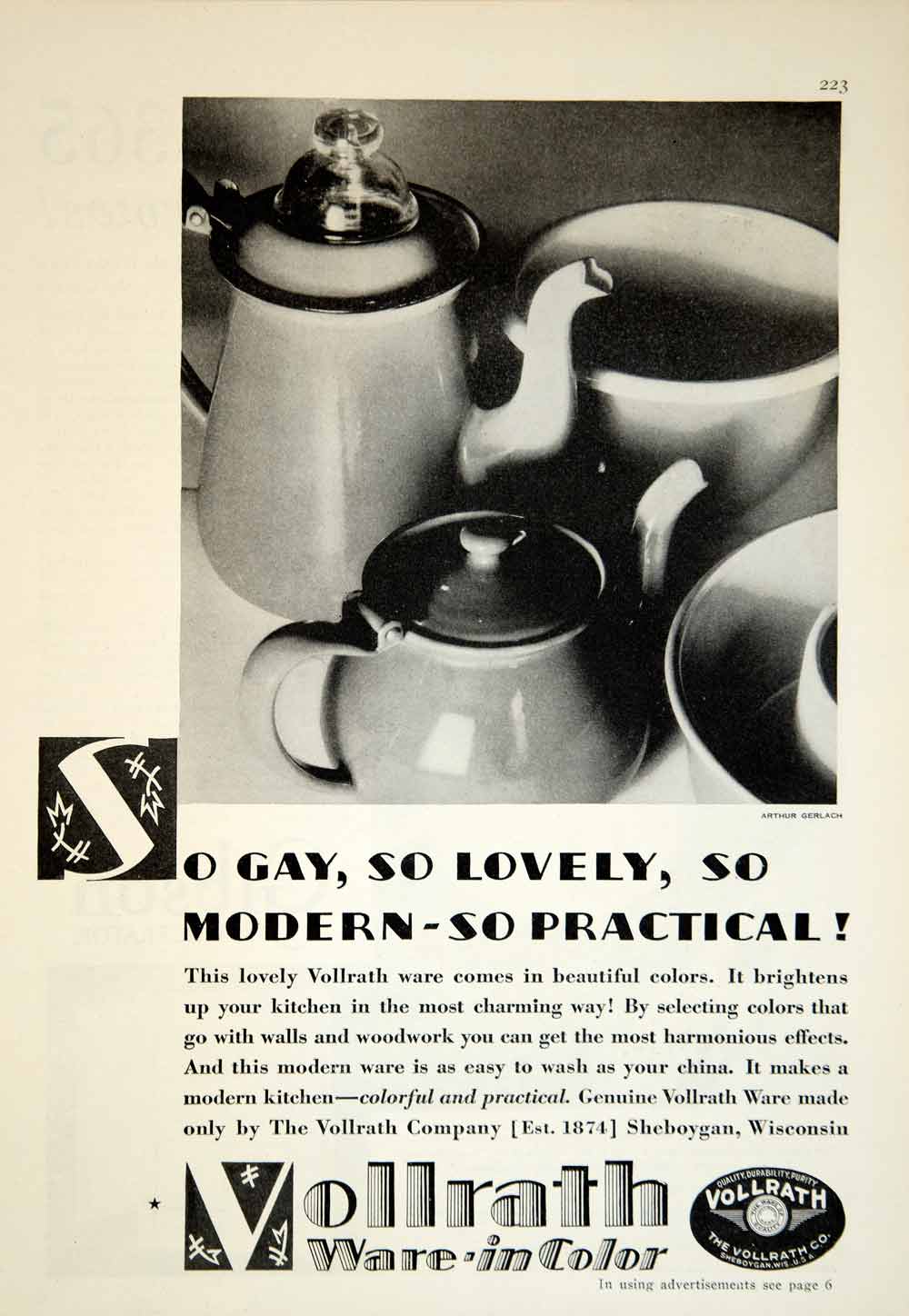 1929 Ad Vollrath Dish Ware Kitchen Household Decor Sheboygan WI Cooking YGH1