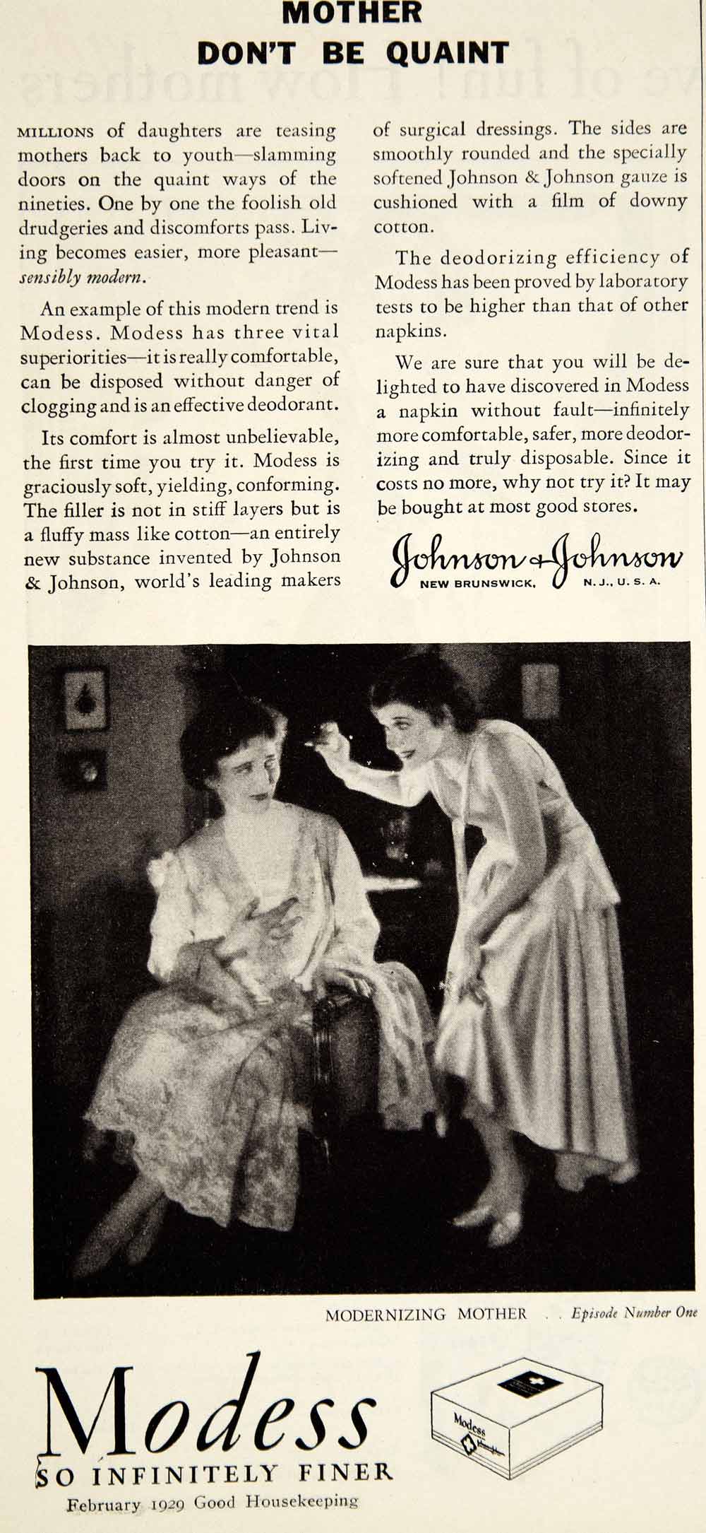 1929 Ad Johnson & Johnson Modess Pad Tampon Feminine Hygiene Twenties Era YGH1