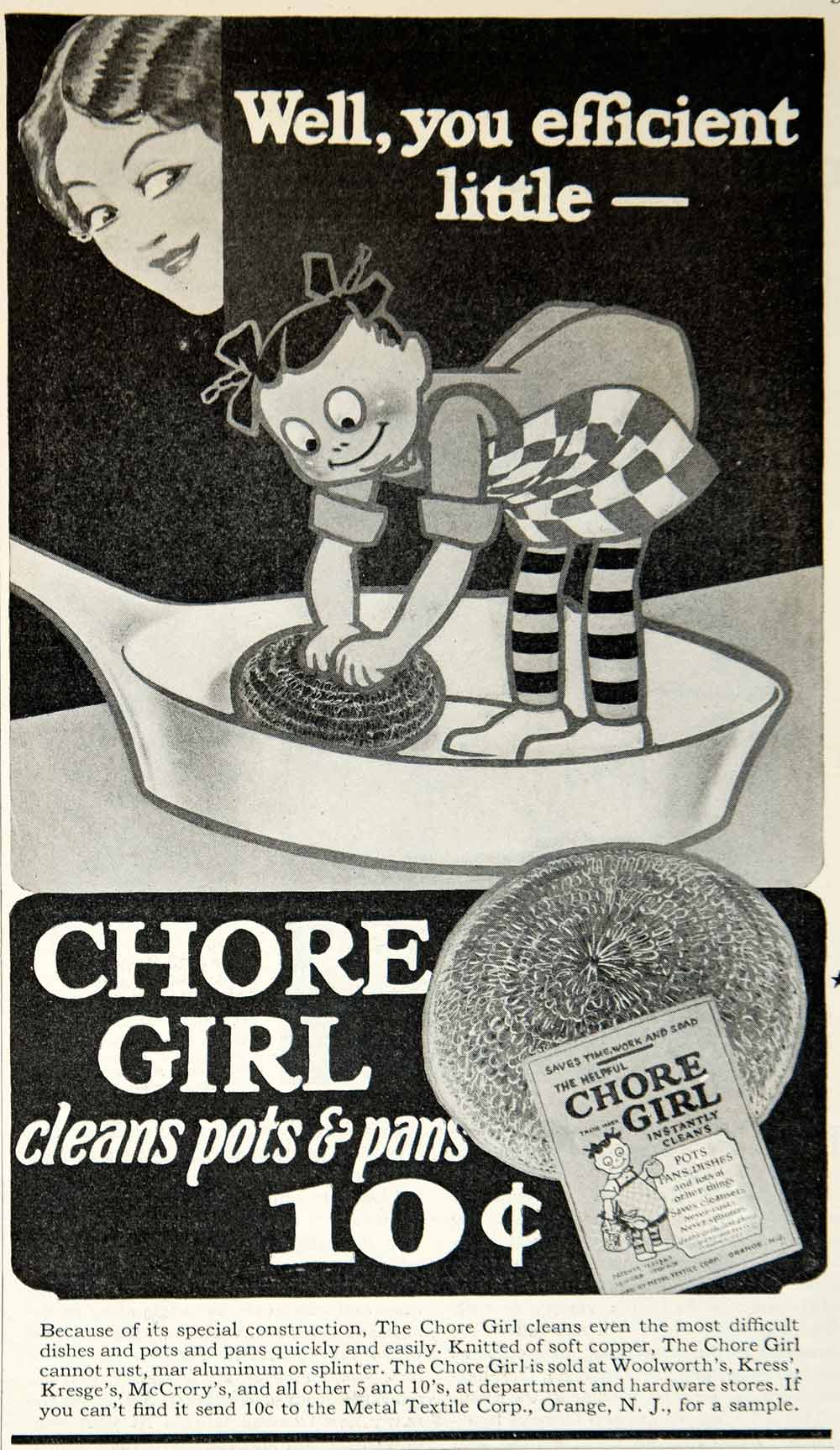 1929 Ad Metal Textile Chore Girl Pot Pan Cleaner Steel Wool Housewife Art YGH1