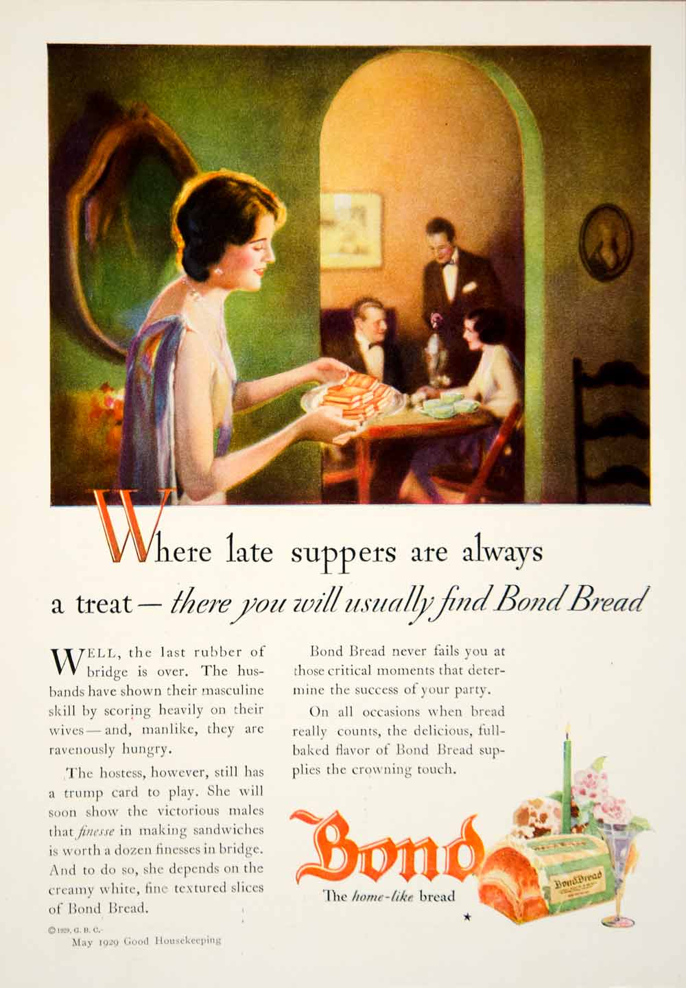 1929 Ad Bond Bread Dinner Party Hostess Food Home Like House Cards Game YGH2