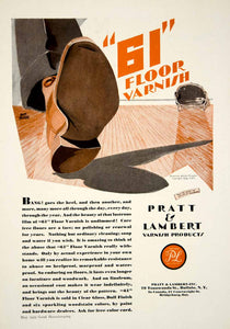 1929 Ad Adolph Treidler Pratt Lambert Varnish Products Wood Floor GI Gloss YGH2