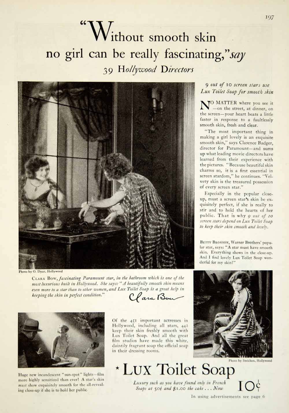 1929 Ad Lux Toilet Soap Beauty Health Hollywood Actress Clara Bow Cleanse YGH2 - Period Paper
