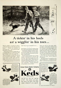 1929 Ad Keds Shoes United States Rubber Company Children Boys Dog Fishing YGH2