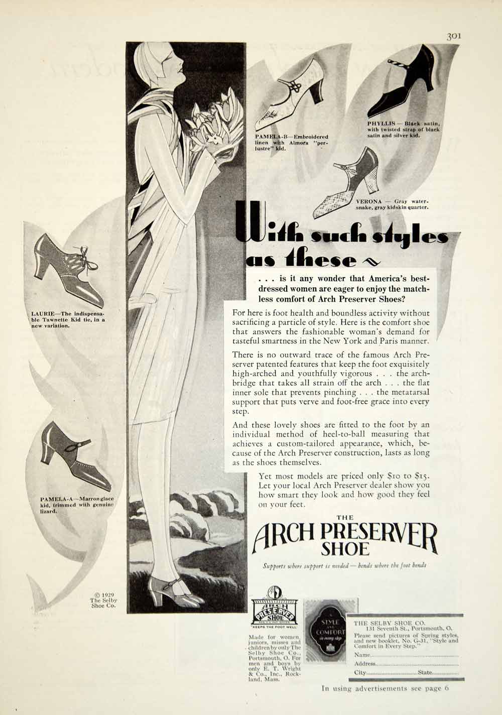 1929 Ad Arch Preserver Shoe Selby Art Deco Fashion Women Support Footwear YGH2
