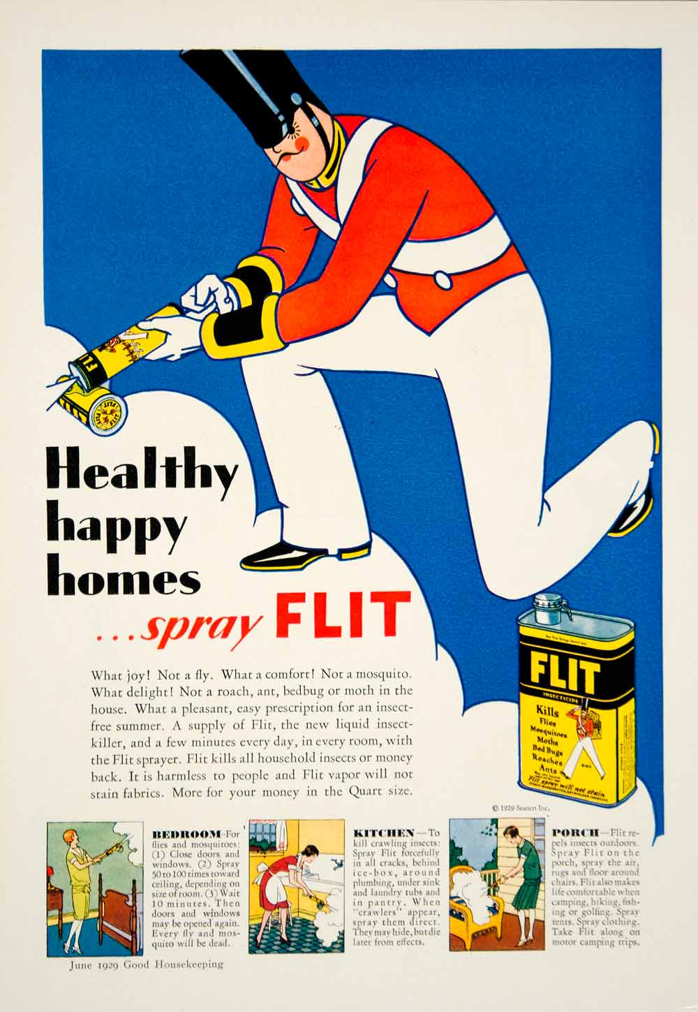 1929 Ad Flit Bug Spray Bedroom Kitchen Porch Solider Uniform Insect Repel YGH2