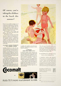 1929 Ad Cocomalt Children Beach Playing Ball Swimsuit Chocolate Milk Drink YGH2