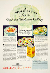 1929 Ad J. J. Colman Mustard Salad Cabbage Food Condiment Soup Almonds Mold YGH2