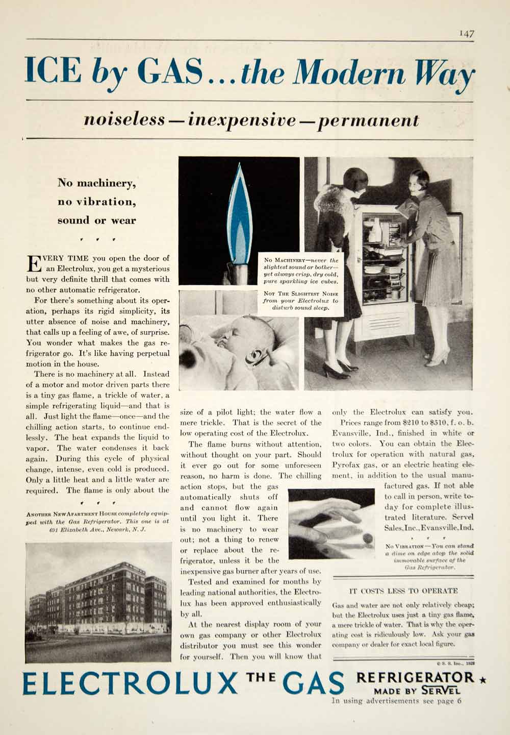 1929 Ad Electrolux Gas Light Refrigerator Servel Baby Kitchen Appliance YGH2