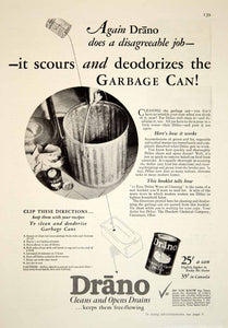 1929 Ad Drano Cleaning Opening Drains Garbage Can Household Tubes Drackett YGH2
