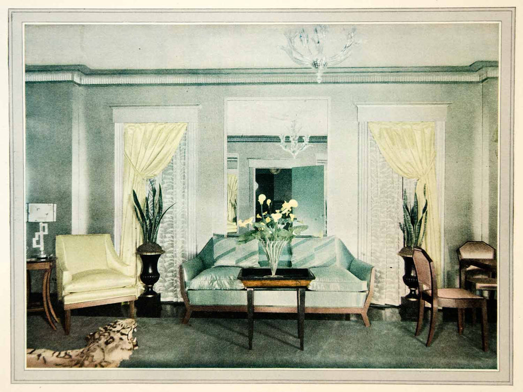 1929 Color Print Roaring Twenties Interior Design Modern Decor Art Deco YGH2 - Period Paper
