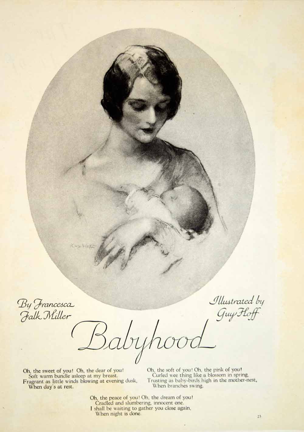 1929 Print Guy Hoff Mother Baby Child Babyhood Francesca Falk Miller Poem YGH2