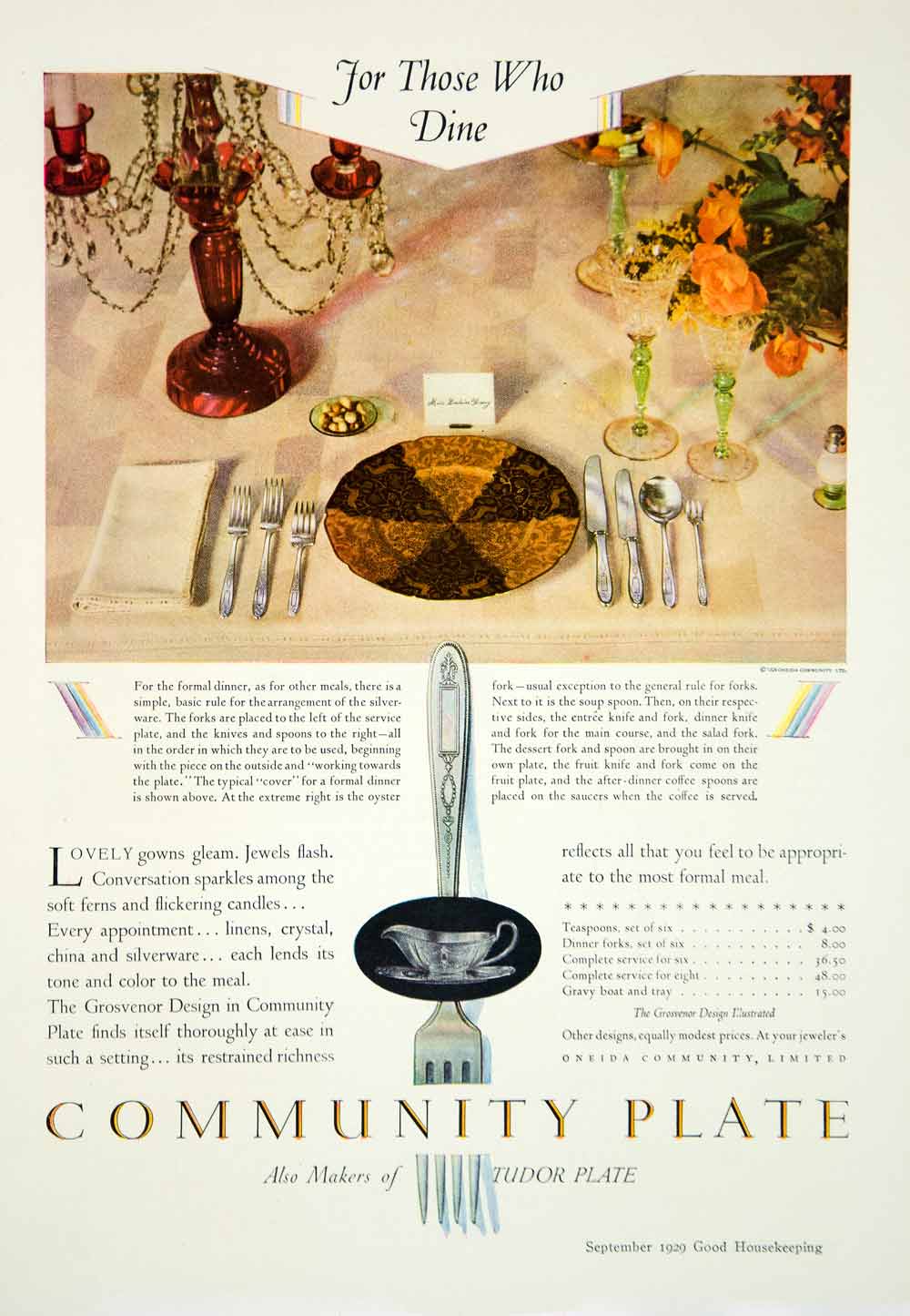 1929 Ad Grosvenor Community Plate Table Setting Dinning Tudor Silverware YGH3
