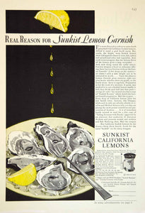 1929 Ad Sunkist California Lemons Oysters Garnish Food Juicer Fruit Seafood YGH3