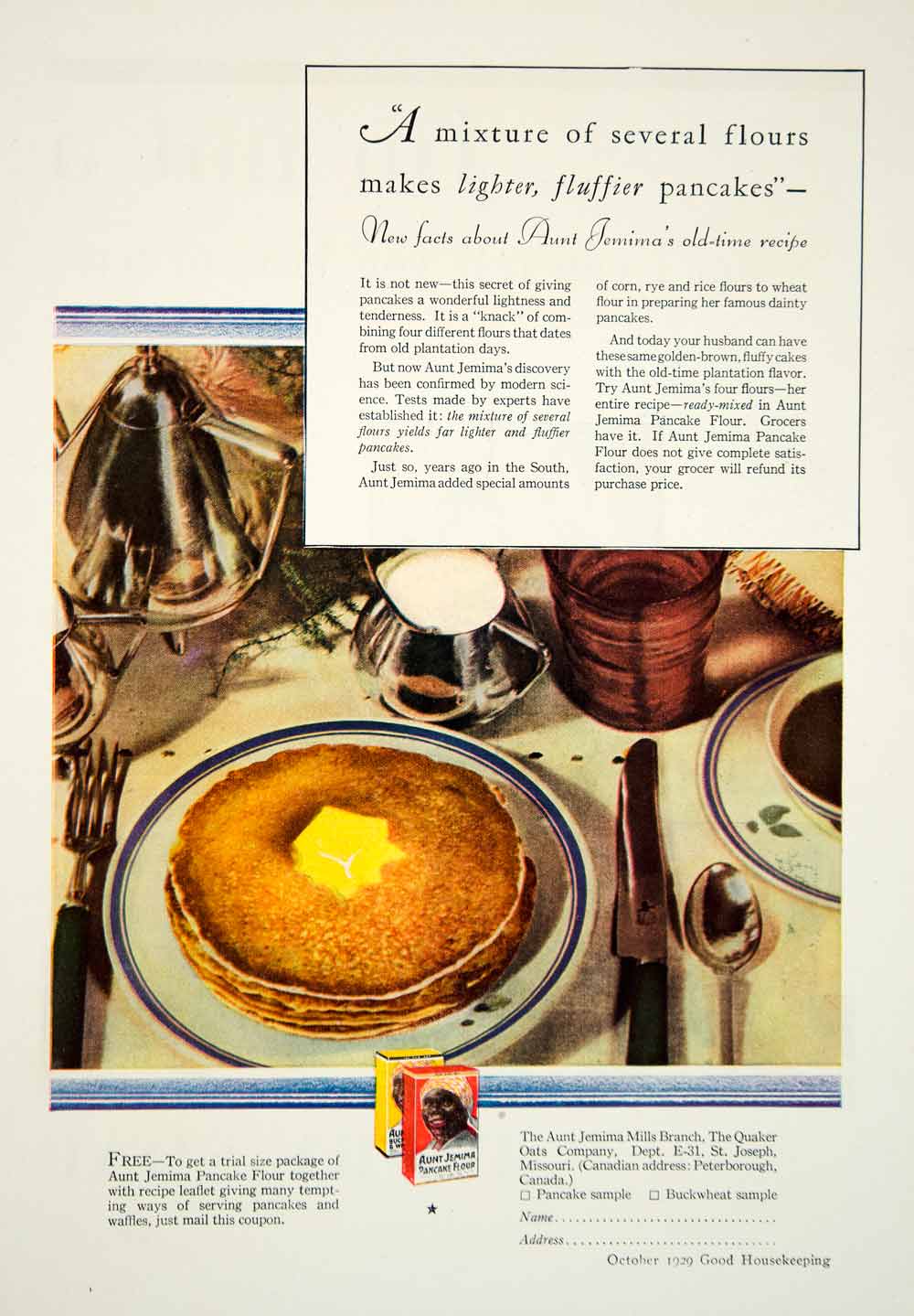 1929 Ad Aunt Jemima Pancake Flour Black Americana Breakfast Food Table Set YGH3