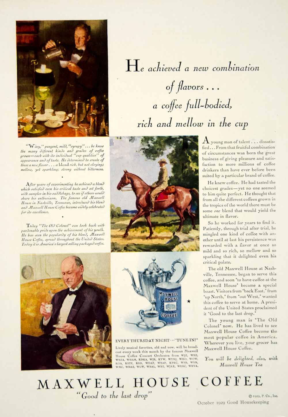 1929 Ad Maxwell House Coffee Drink Horse Colonel Rich Mellow Beverage Sip YGH3