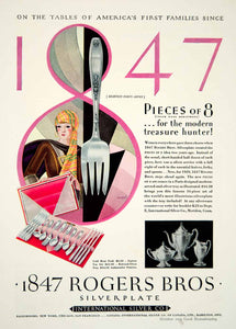 1929 Ad 1947 Rogers Brother Silverplate International Silver Art Deco Bobri YGH3
