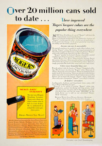 1929 Ad Rogers Brushing Lacquer Detroit Lead Paint Can Varnish Furniture YGH3