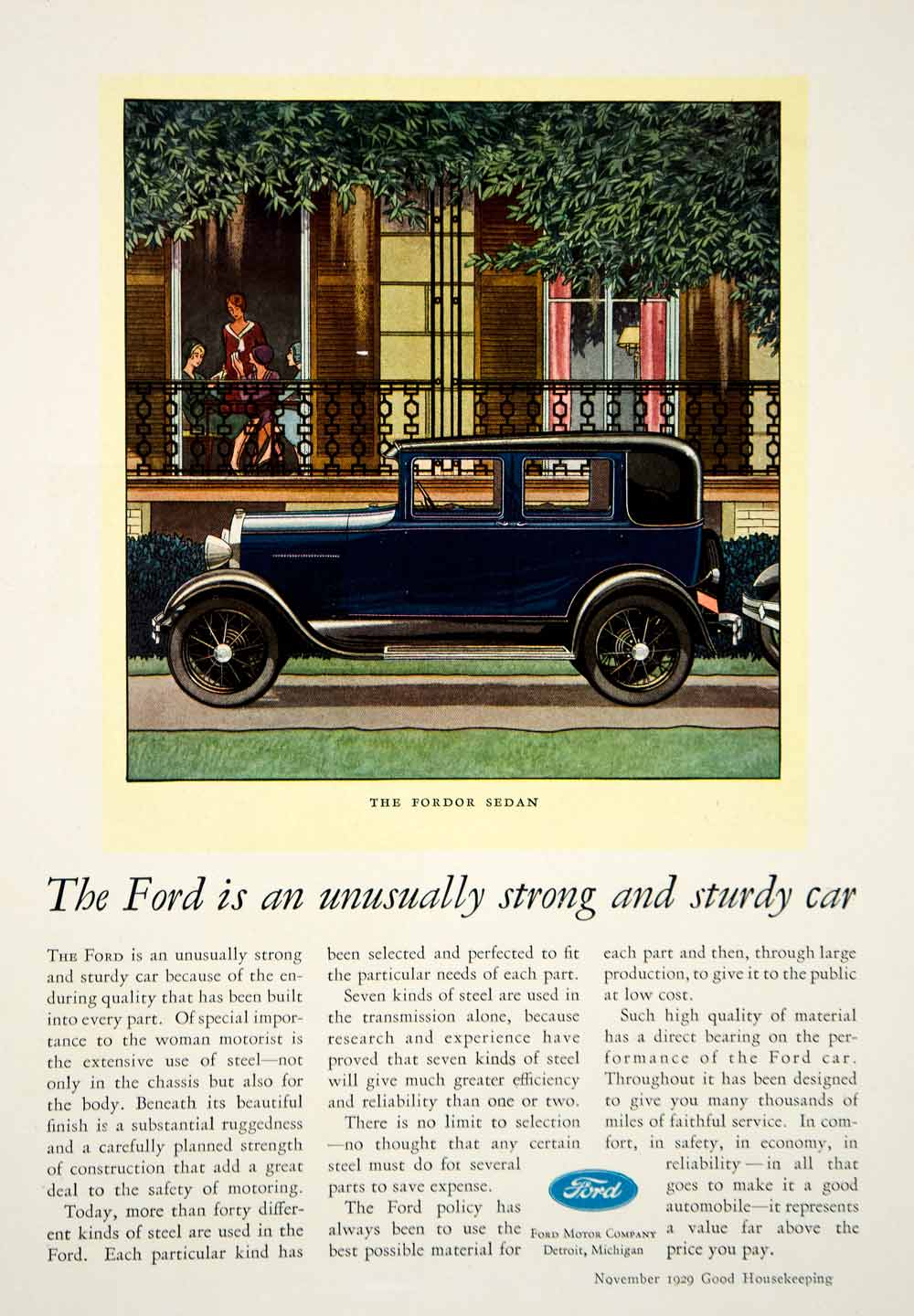 1929 Ad Fordor Four Door Sedan Ford Motor Automobile Art Deco Vehicle Car YGH3