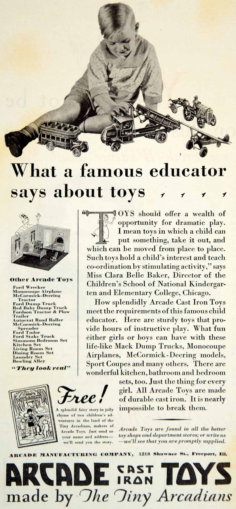 1929 Ad Arcade Cast Iron Toys Tiny Arcadians Children Playing Trucks Cars YGH3