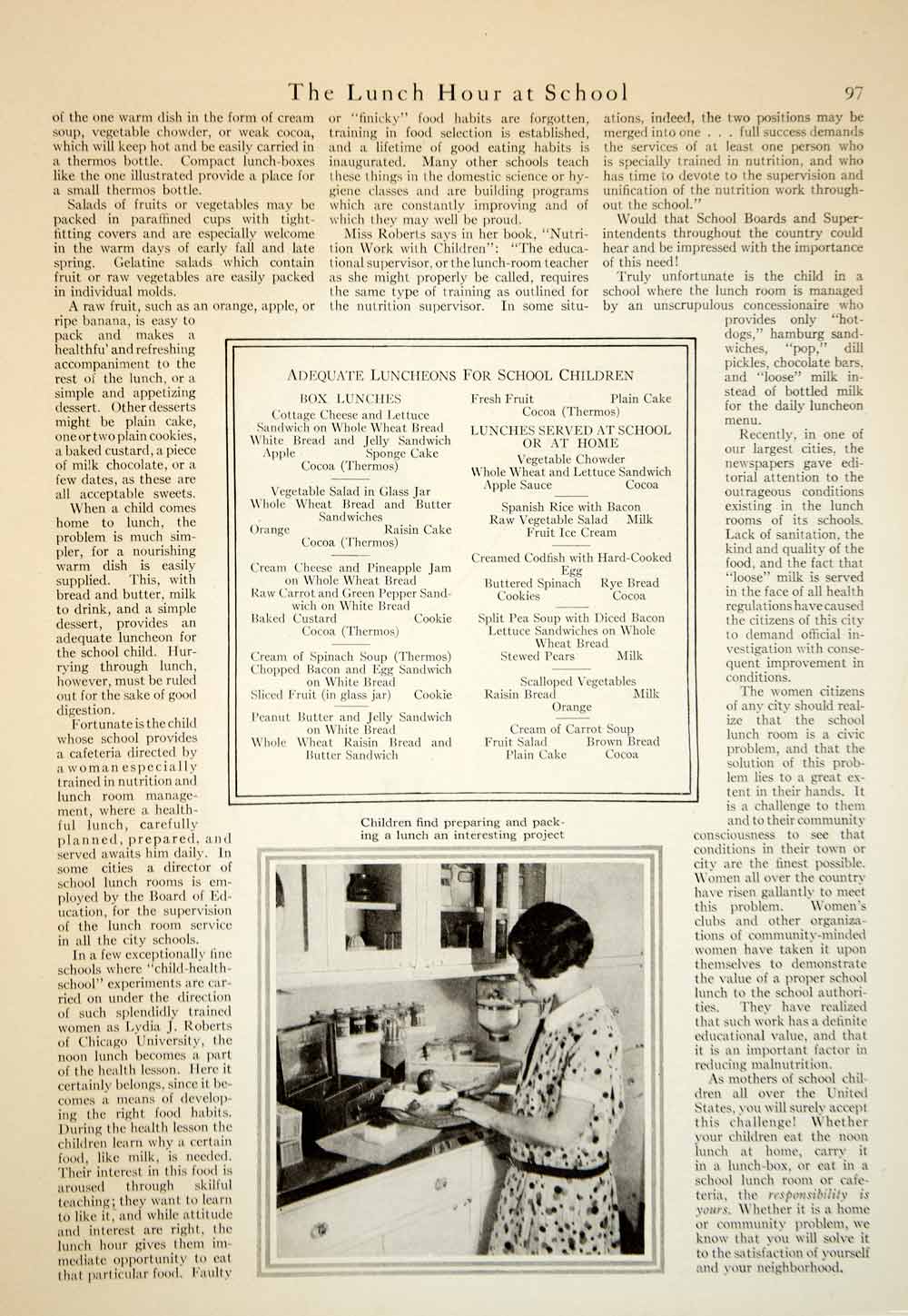 1929 Article Lunch Hour School Cafeteria Food Menus Women Demetria M Taylor YGH3