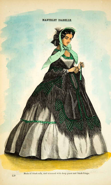 1862 Wood Engraving Victorian Shawl Mantelet Isabelle Godey's Fashion – Period Paper Historic Art LLC