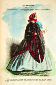 1862 Wood Engraving Victorian Lady Overcoat Valencian Godeys Fashion Hand YGLB1