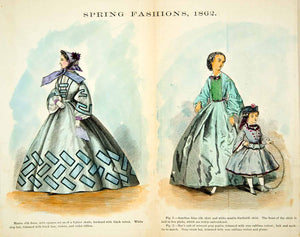1862 Wood Engraving Victorian Spring Dresses Godey's Fashion Plate Han Period Paper Historic Art LLC 1862 Wood Engraving Victorian Spring Dresses Godey's Fashion Plate Han Period Paper Historic Art LLC
