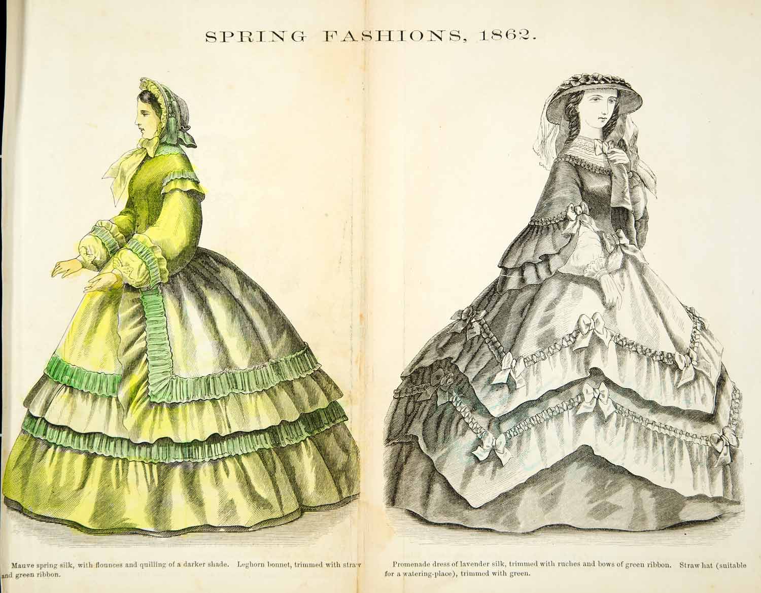 1862 Wood Engraving Victorian Spring Dresses Godey's Fashion Plate Han Period Paper Historic Art LLC 1862 Wood Engraving Victorian Spring Dresses Godey's Fashion Plate Han Period Paper Historic Art LLC
