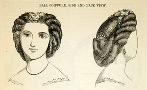 1862 Wood Engraving Victorian Lady Hairstyle Coiffure Hairdressing Civil YGLB1