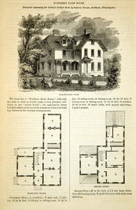 1862 Wood Engraving Victorian Farm House Architecture Floor Plans Samuel YGLB1