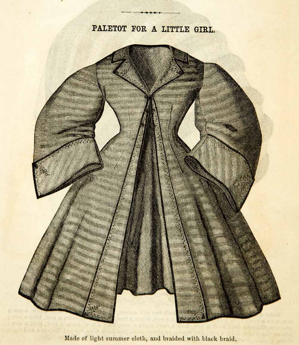 1862 Wood Engraving Victorian Paletot Child Girl Overcoat Coat Jacket YGLB1