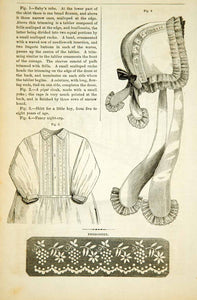 1862 Wood Engraving Victorian Baby Dress Infant Cloak Boy Shirt Antique YGLB1