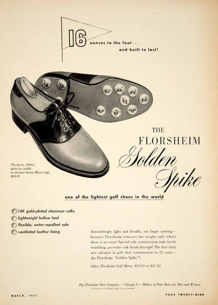 1957 Ad Florsheim Shoes Golden Spike Golf Kent Saddle Sporting Goods Y Period Paper Historic Art LLC 1957 Ad Florsheim Shoes Golden Spike Golf Kent Saddle Sporting Goods Y Period Paper Historic Art LLC