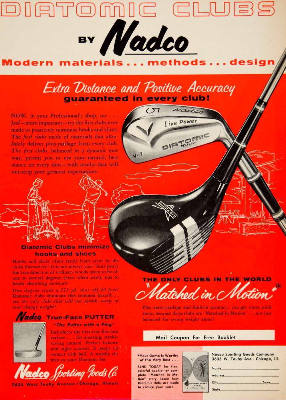 1957 Ad Nadco Sporting Goods 3635 West Touhy Ave Chicago IL Diatomic Golf YGM1