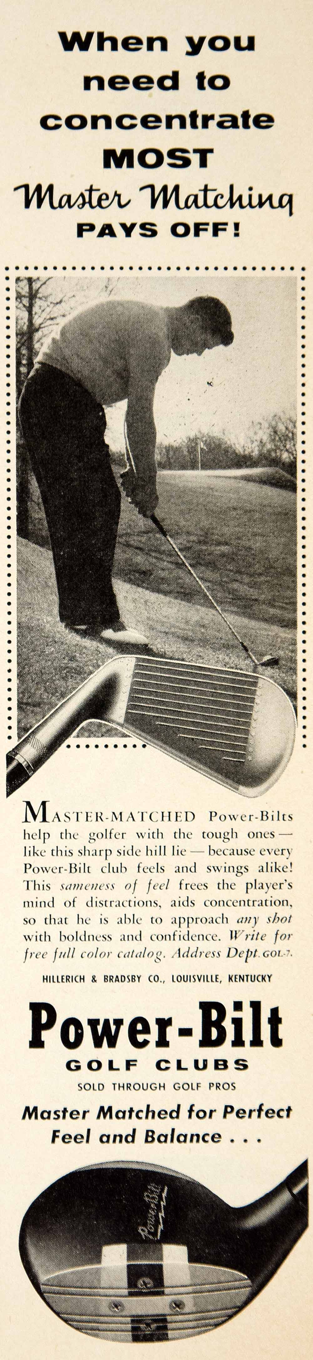 1957 Ad Hillerich & Bradsby Louisville KY Power-Bilt Golf Clubs Sporting YGM1
