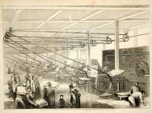 1852 Wood Engraving Art Gleason's Pictorial Printing Press Room Boston MA YGP1