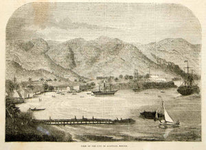 1852 Wood Engraving Art Acapulco de Juarez Bay Guerrero Mexico MX Cityscape YGP1
