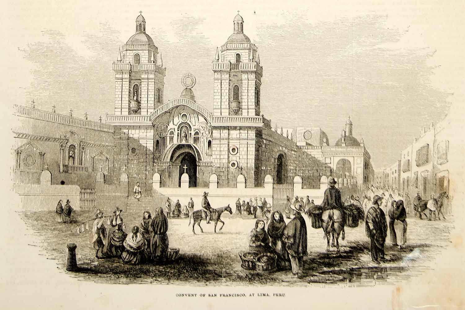 1852 Wood Engraving Convento de San Francisco Ancash Lima Peru St Francis YGP1