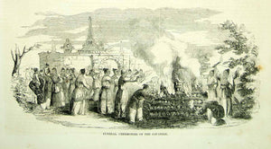 1852 Wood Engraving Art Japanese Funeral Pyre Ceremony Asia Oriental Japan YGP2