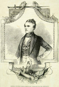 1852 Wood Engraving Art Franklin Pierce US President Portrait Political YGP2