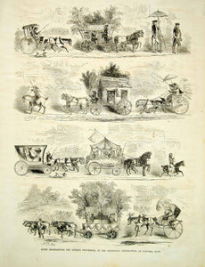 1852 Wood Engraving Art Horse Carriage Parade Centennial Danvers MA Patriot YGP2 - Period Paper
