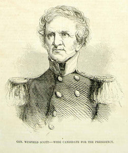 1852 Wood Engraving Art General Winfield Scott Portrait US Army Military YGP2
