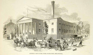 1852 Wood Engraving Devereux Art US Mint Second Building Philadelphia PA YGP2