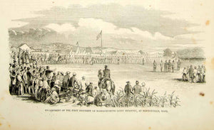 1852 Wood Engraving Art 1st Regiment Massachusetts Infantry Newtonville MA YGP2
