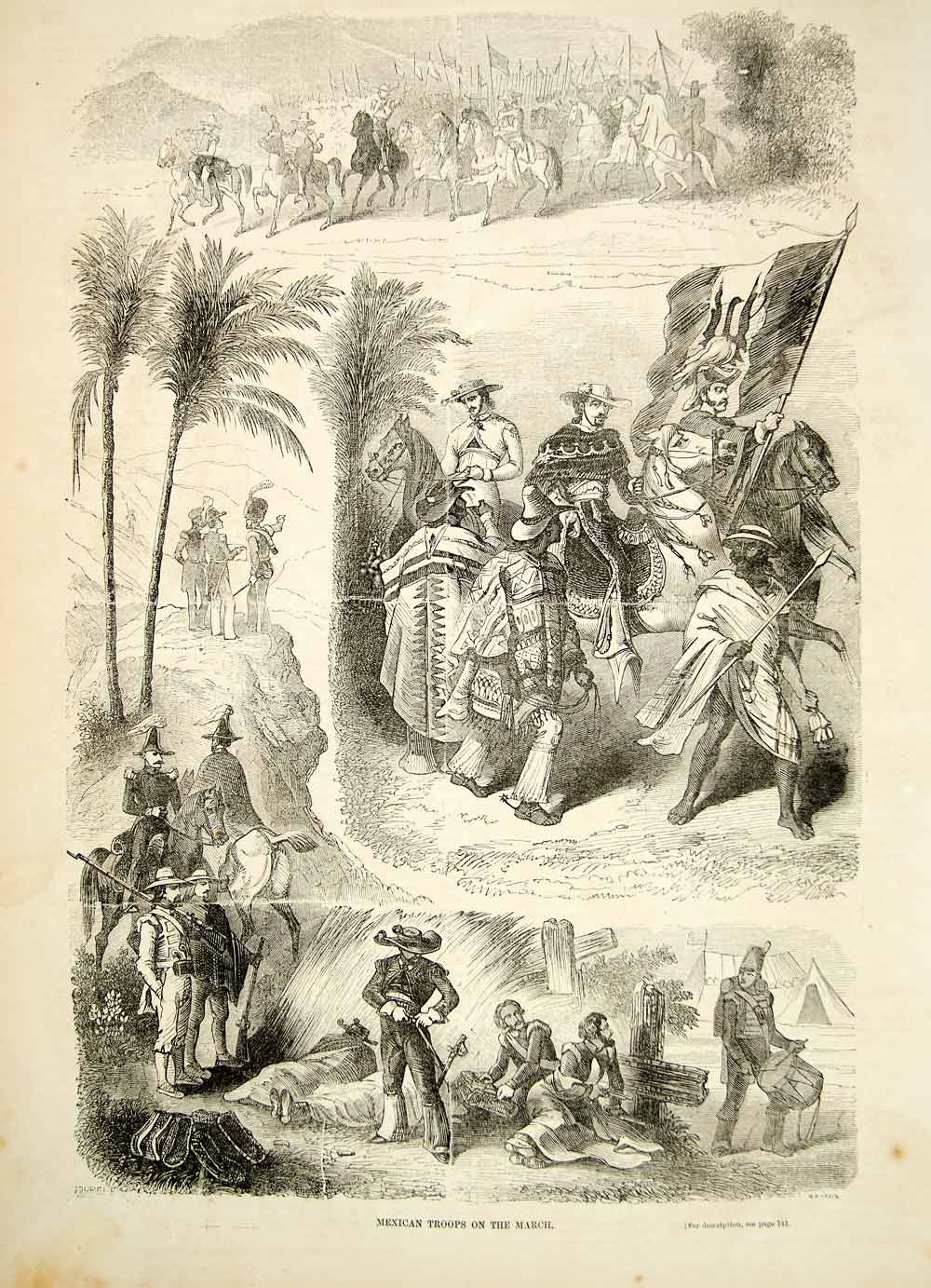 1852 Wood Engraving Art Mexican-American War Cavalry Soldiers Military Army YGP2 - Period Paper
