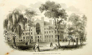 1852 Wood Engraving University New York City Gothic Architecture College YGP2