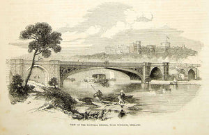 1852 Wood Engraving Victoria Bridge River Thames Datchet Windsor England YGP2