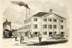 1852 Wood Engraving Art Ropewalk Charlestown Navy Yard Boston MA Sailing YGP2