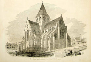 1852 Wood Engraving Art Cathedral S John Baptist Newfoundland Canada Church YGP2