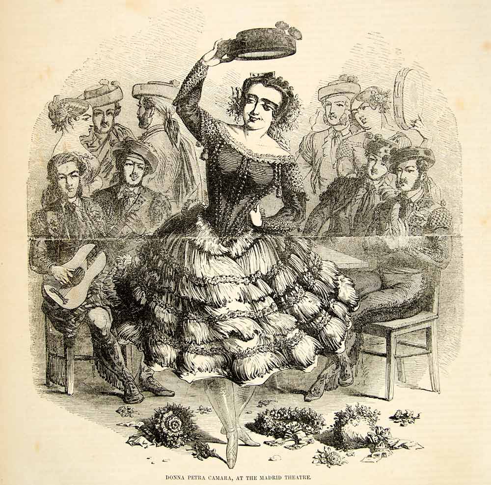 1852 Wood Engraving Spanish Dancer Vito Dance Donna Petra Camara Musicians YGP2